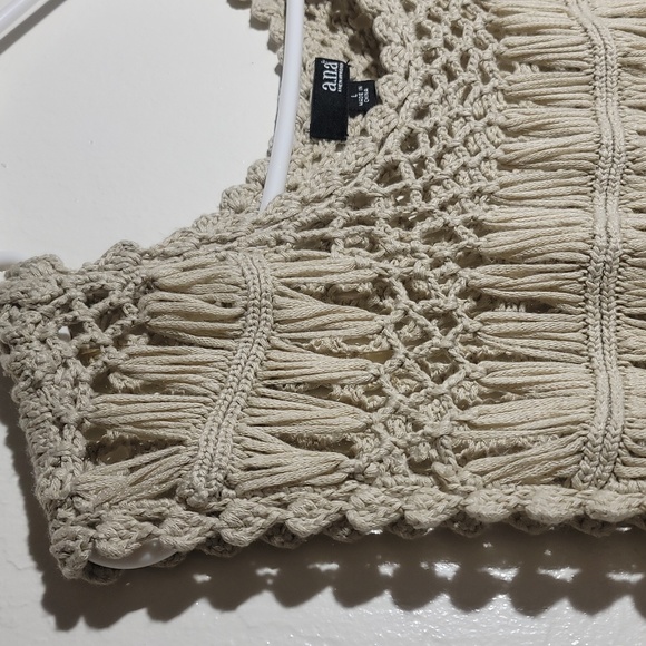 A.N.A. A New Approach Boho Crochet Tank Vest Blouse Beige Tan sz L GUC - Picture 4 of 6